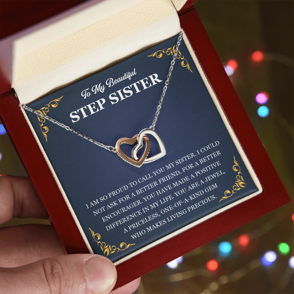 To My Beautiful Stepsister - Interlocking Heart Necklace Gift for Her