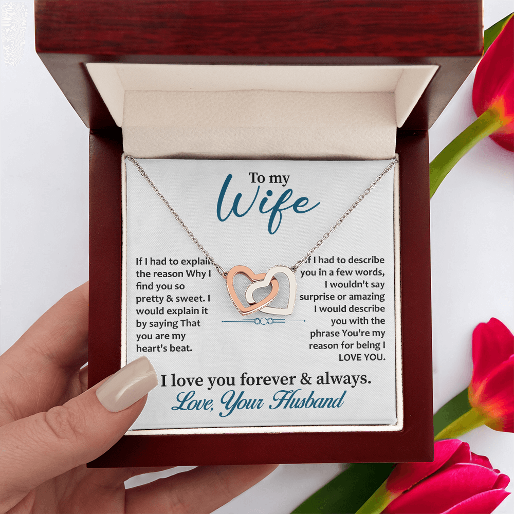 Unique Necklace with Loving Message for Wife, Interlocking Heart Keepsake, Special Gift from Husband to Celebrate Your Love