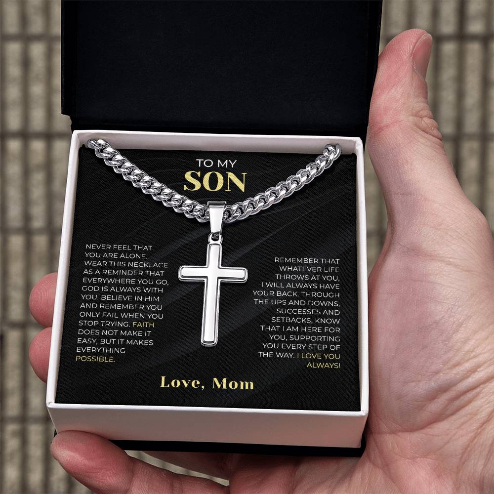 To My Son Cuban Cross Necklace, Son Necklace, Gift For Son Necklace, To My Amazing Son Cuban Link Chain Necklace, Son Jewelry