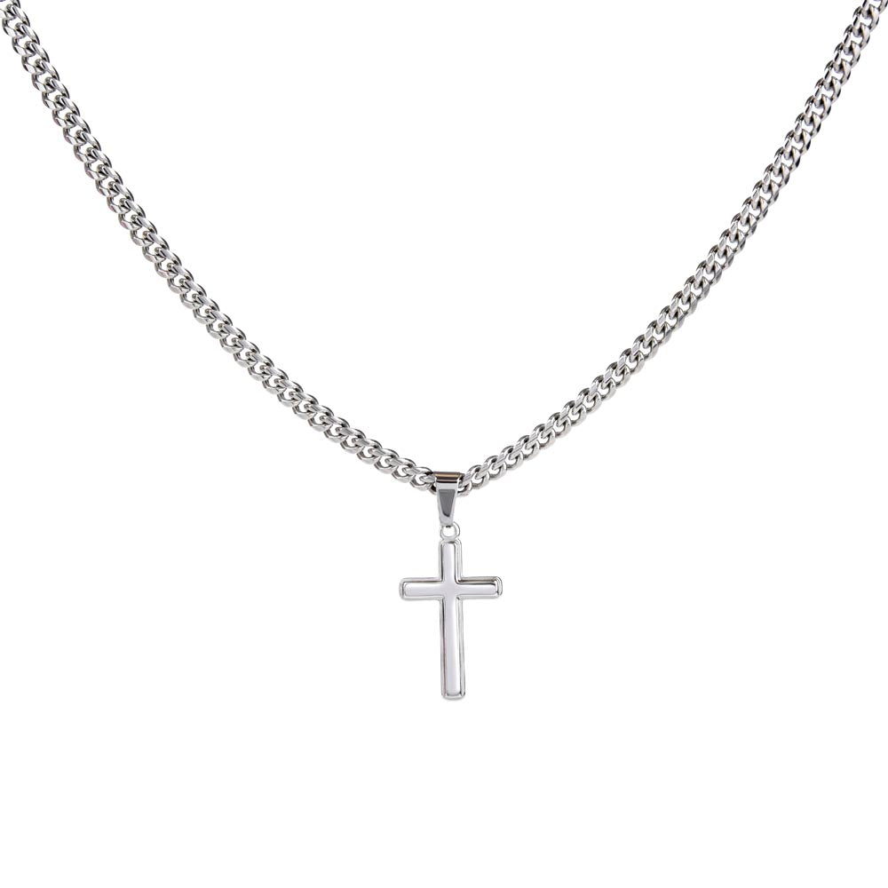 To My Badass Bestie – Cuban Link with Artisan Cross Necklace, Heartfelt Friendship Gift, Funny Best Friend Jewelry, Unique Valentine's Day Gift