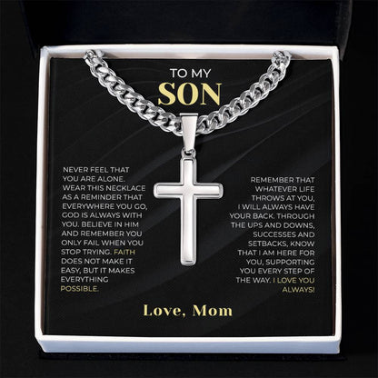 To My Son Cuban Cross Necklace, Son Necklace, Gift For Son Necklace, To My Amazing Son Cuban Link Chain Necklace, Son Jewelry