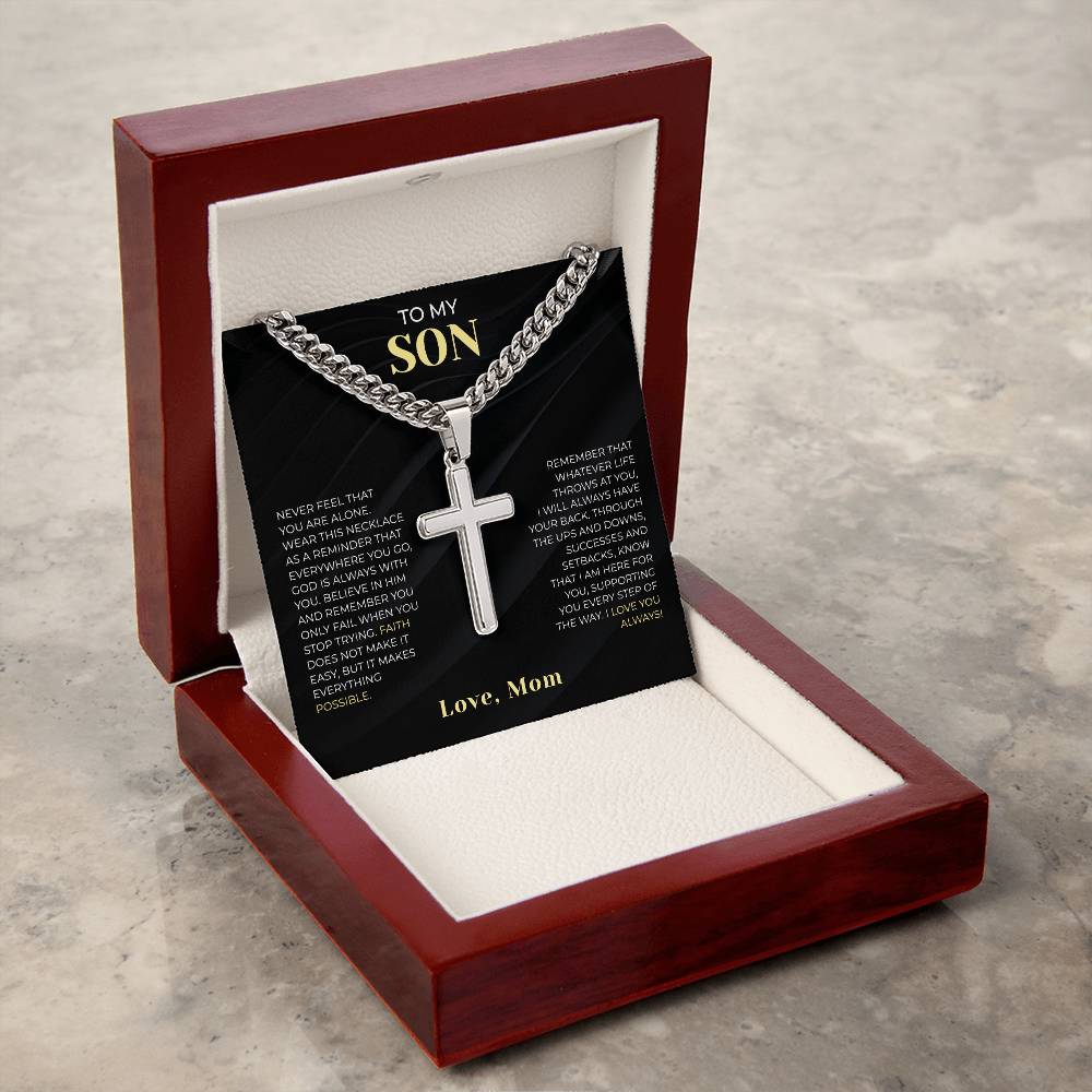 To My Son Cuban Cross Necklace, Son Necklace, Gift For Son Necklace, To My Amazing Son Cuban Link Chain Necklace, Son Jewelry