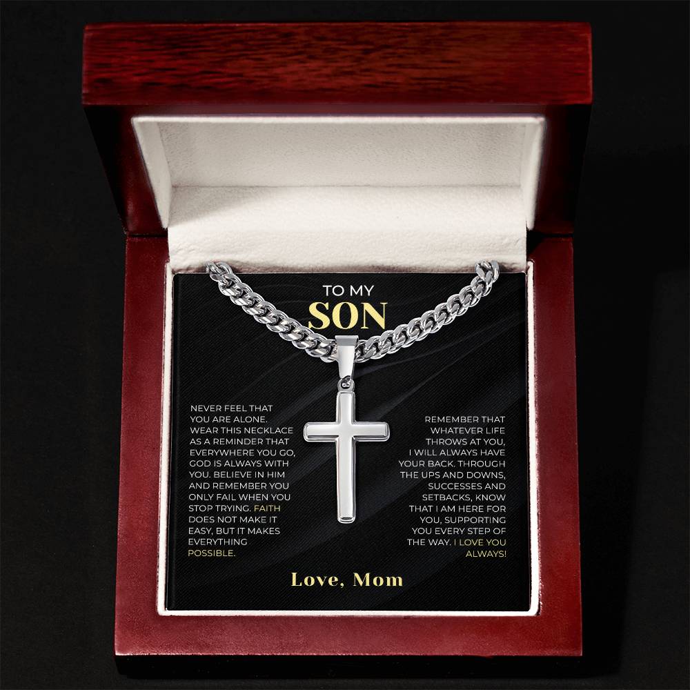 To My Son Cuban Cross Necklace, Son Necklace, Gift For Son Necklace, To My Amazing Son Cuban Link Chain Necklace, Son Jewelry