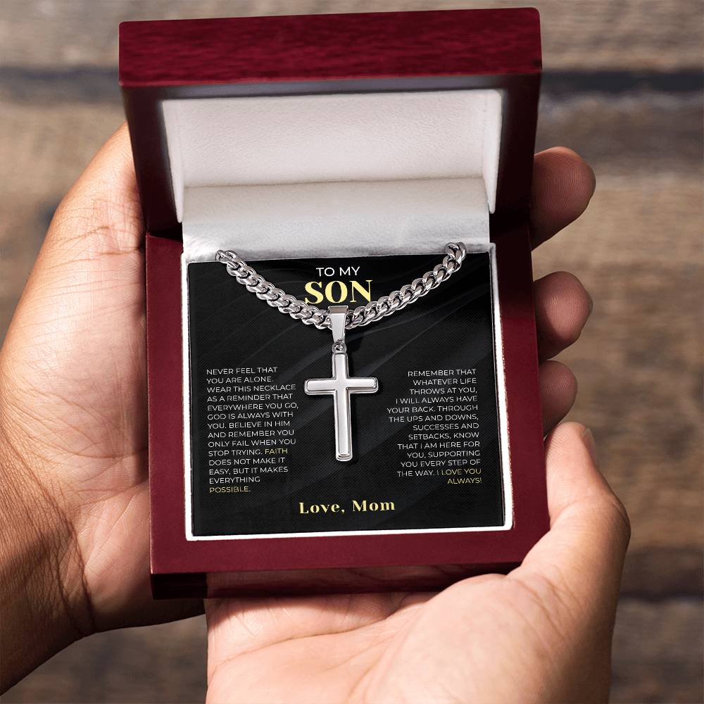 To My Son Cuban Cross Necklace, Son Necklace, Gift For Son Necklace, To My Amazing Son Cuban Link Chain Necklace, Son Jewelry