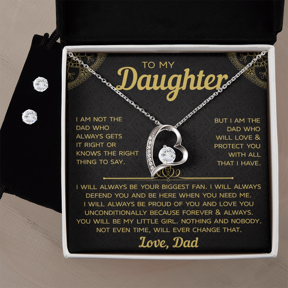 To My Daughter- Forever Love Necklace With Earing Set, Forever & Always Love Dad