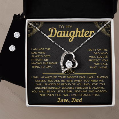 To My Daughter- Forever Love Necklace With Earing Set, Forever & Always Love Dad