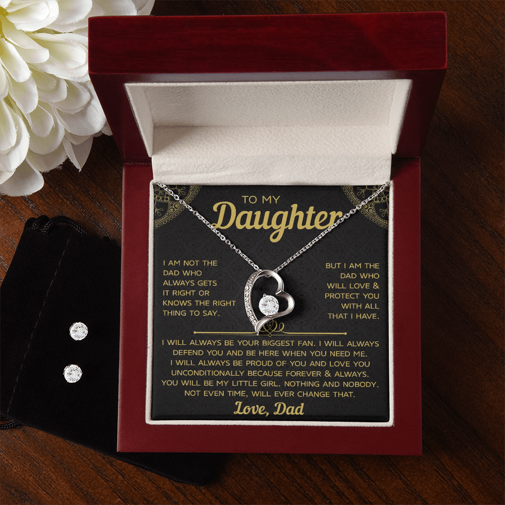 To My Daughter- Forever Love Necklace With Earing Set, Forever & Always Love Dad