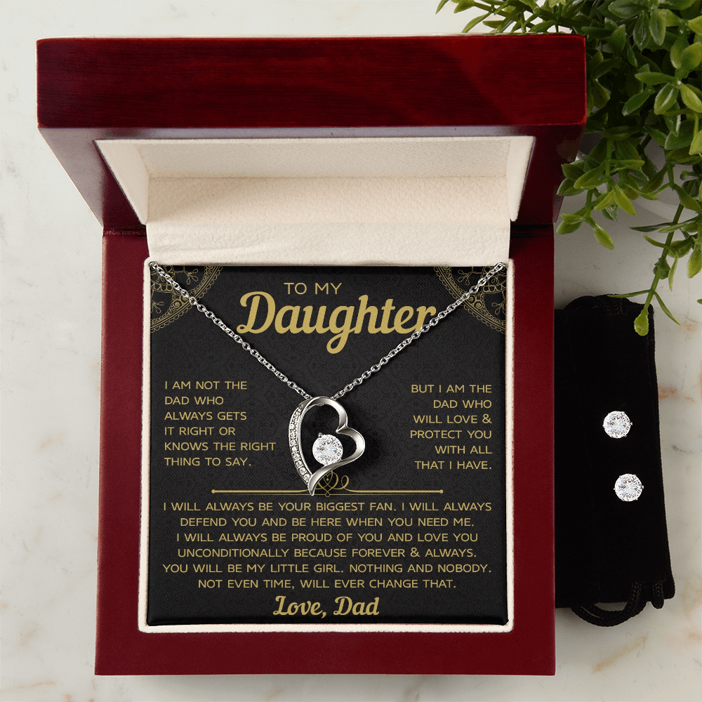 To My Daughter – Forever Love Necklace & Earring Set, A Heartfelt Gift from Dad