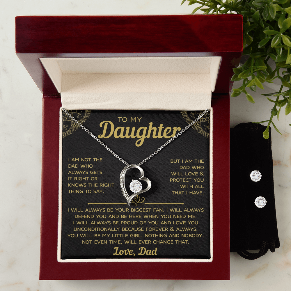 To My Daughter- Forever Love Necklace With Earing Set, Forever & Always Love Dad