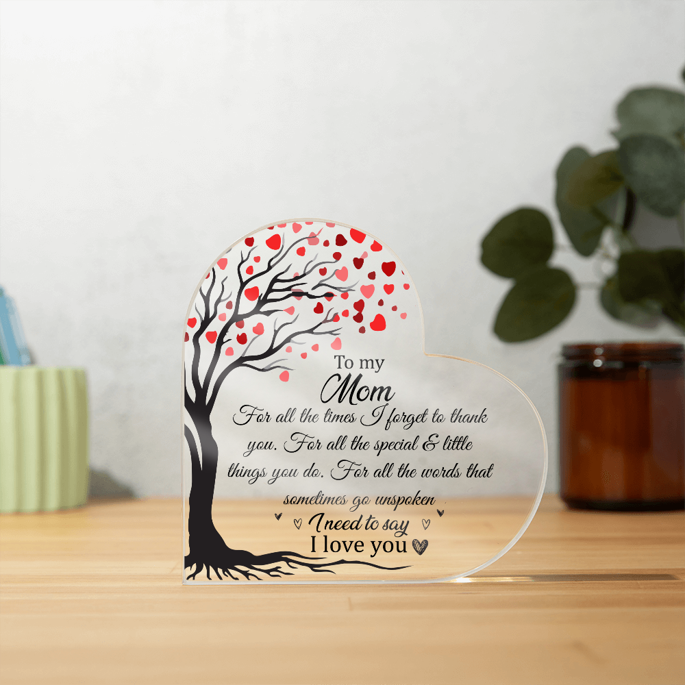 Mom Acrylic Heart Plaque Gift - Mom Gifts, To My Mom Keepsake, Mother's Day Gifts for Mom