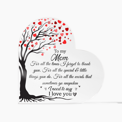 Mom Acrylic Heart Plaque Gift - Mom Gifts, To My Mom Keepsake, Mother's Day Gifts for Mom