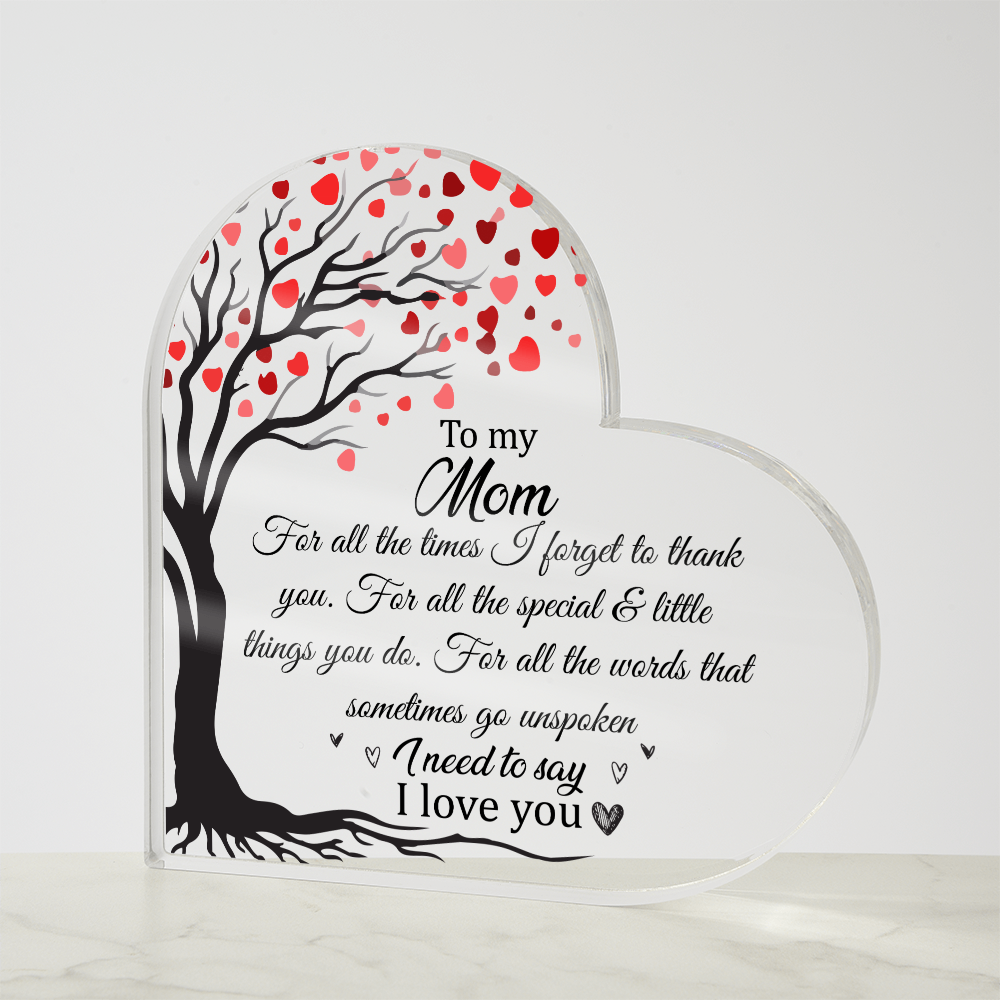 Mom Acrylic Heart Plaque Gift - Mom Gifts, To My Mom Keepsake, Mother's Day Gifts for Mom