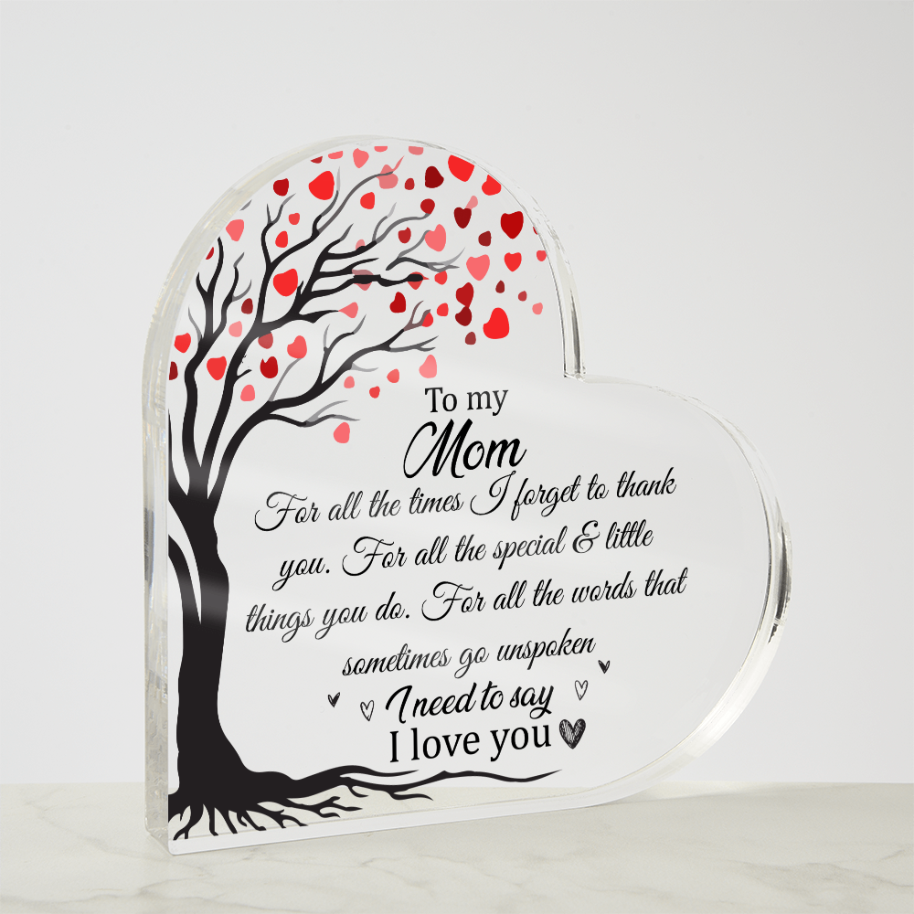 Mom Acrylic Heart Plaque Gift - Mom Gifts, To My Mom Keepsake, Mother's Day Gifts for Mom