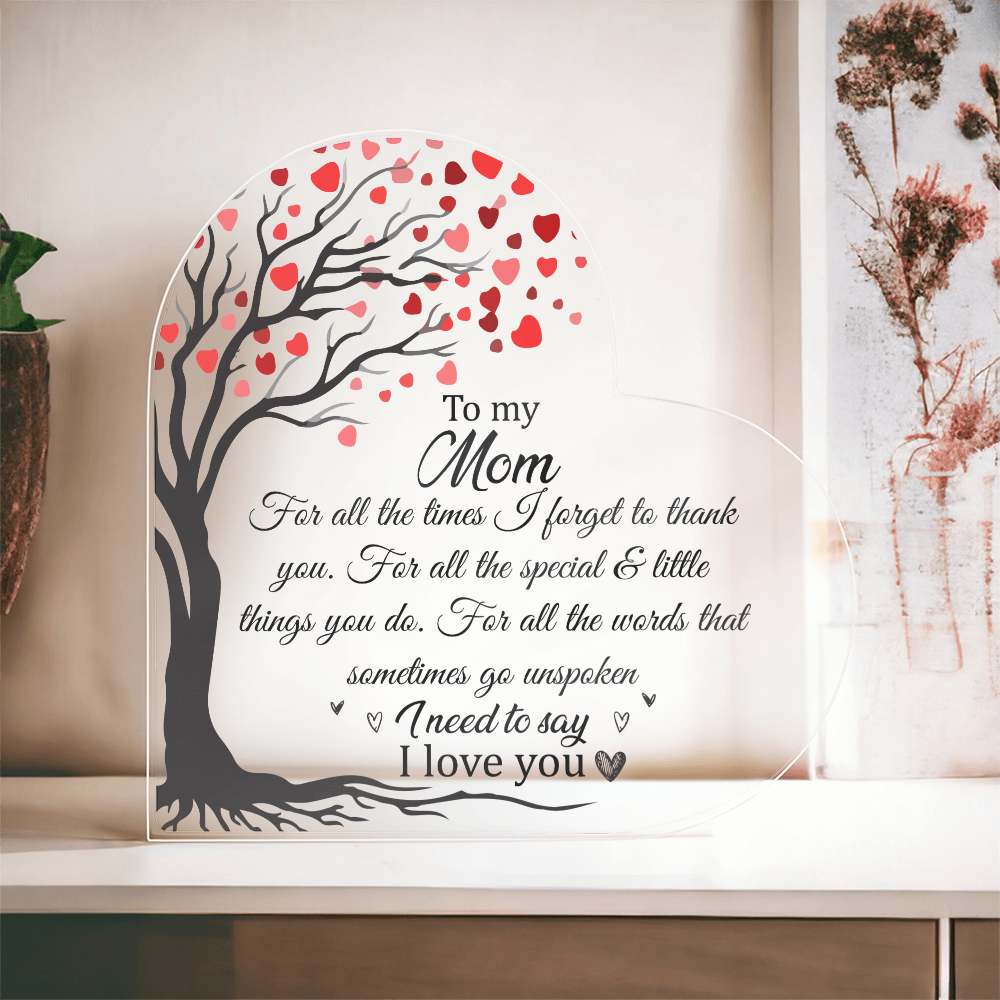 Mom Acrylic Heart Plaque Gift - Mom Gifts, To My Mom Keepsake, Mother's Day Gifts for Mom