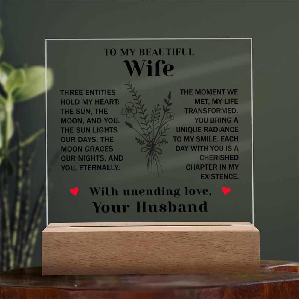 TO MY WIFE - THREE ENTITIES HOLD MY HEART - Acrylic Square Plaque