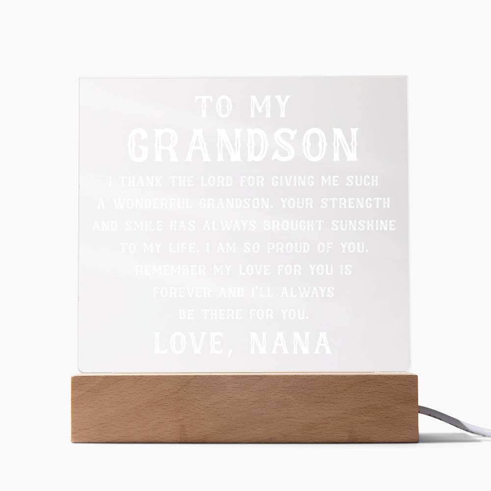 Grandson Gift, To My Grandson Acrylic Square Plaque, Grandson Gift from Nana, Graduation Gift for Him, Grandson Birthday, Grandson 18th Birthday