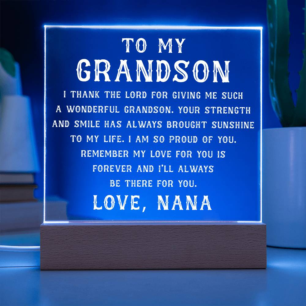 Grandson Gift, To My Grandson Acrylic Square Plaque, Grandson Gift from Nana, Graduation Gift for Him, Grandson Birthday, Grandson 18th Birthday