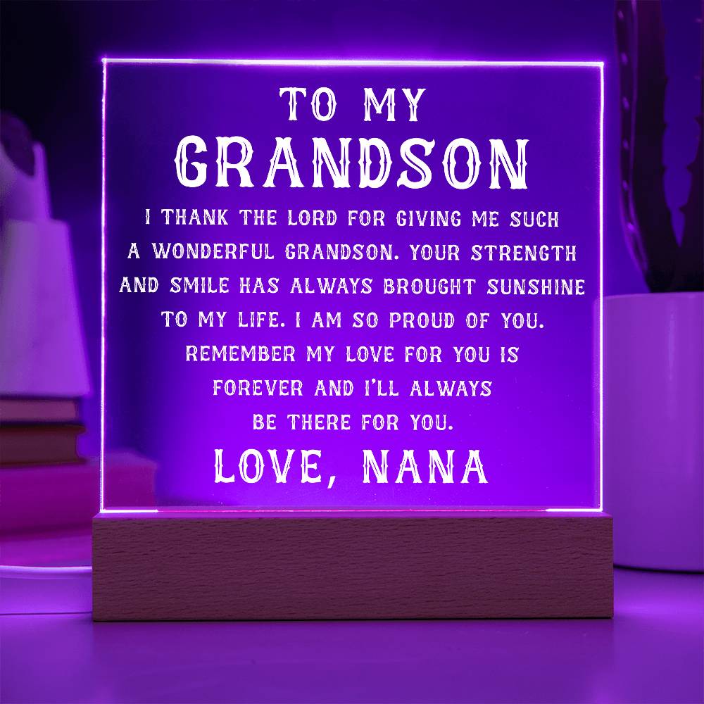 Grandson Gift, To My Grandson Acrylic Square Plaque, Grandson Gift from Nana, Graduation Gift for Him, Grandson Birthday, Grandson 18th Birthday