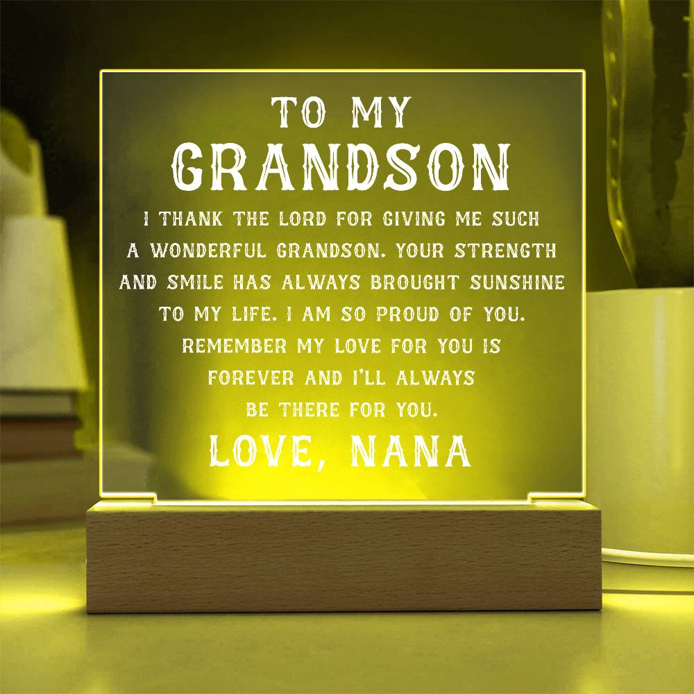 Grandson Gift, To My Grandson Acrylic Square Plaque, Grandson Gift from Nana, Graduation Gift for Him, Grandson Birthday, Grandson 18th Birthday