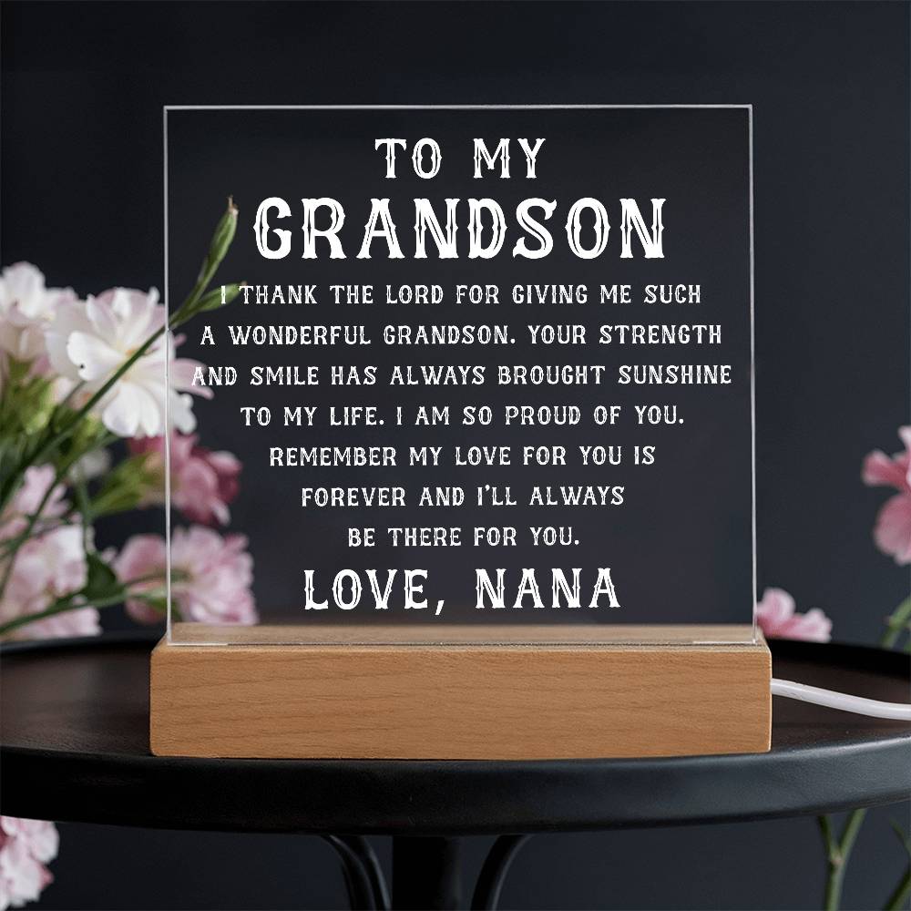 Grandson Gift, To My Grandson Acrylic Square Plaque, Grandson Gift from Nana, Graduation Gift for Him, Grandson Birthday, Grandson 18th Birthday