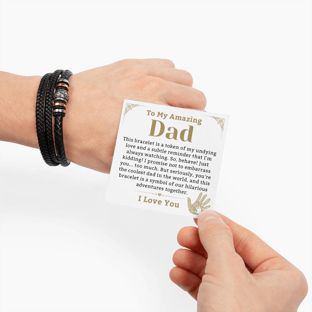 Dad Bracelet Gift on Father's Day from Daughter or Son, Mens Personalized Bracelet, Men Leather Bracelet with Message Card, Christmas Gift for Father