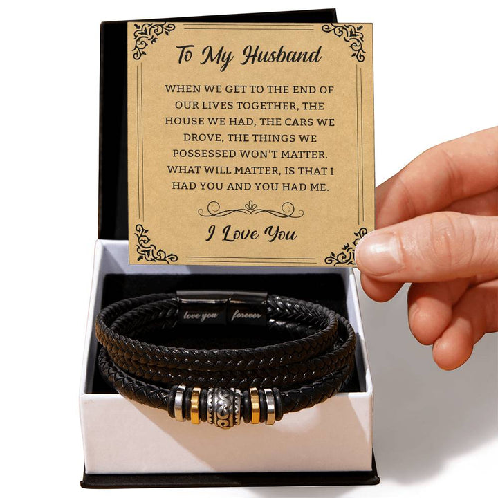 Men's Adjustable Love You Forever Leather Bracelet for Men, Anniversary Birthday Christmas Graduation Gift for Him, Son, Brother, Husband, Boyfriend Gifts Present