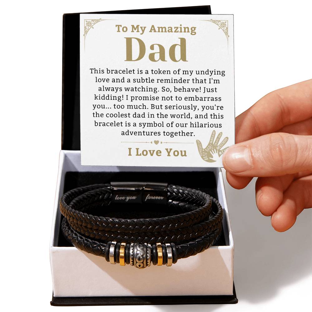 Dad Bracelet Gift on Father's Day from Daughter or Son, Mens Personalized Bracelet, Men Leather Bracelet with Message Card, Christmas Gift for Father