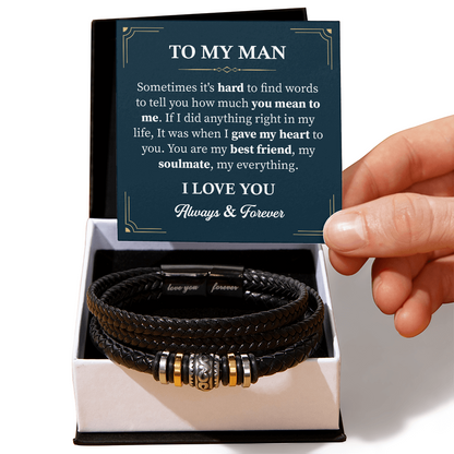 To My Man Leather Bracelet Gift, Husband Gift From Wife