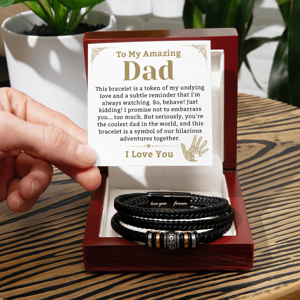 Dad Bracelet Gift on Father's Day from Daughter or Son, Mens Personalized Bracelet, Men Leather Bracelet with Message Card, Christmas Gift for Father