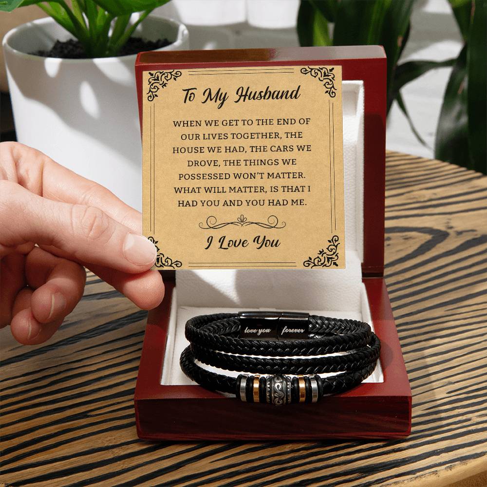 Men's Adjustable Love You Forever Leather Bracelet for Men, Anniversary Birthday Christmas Graduation Gift for Him, Son, Brother, Husband, Boyfriend Gifts Present