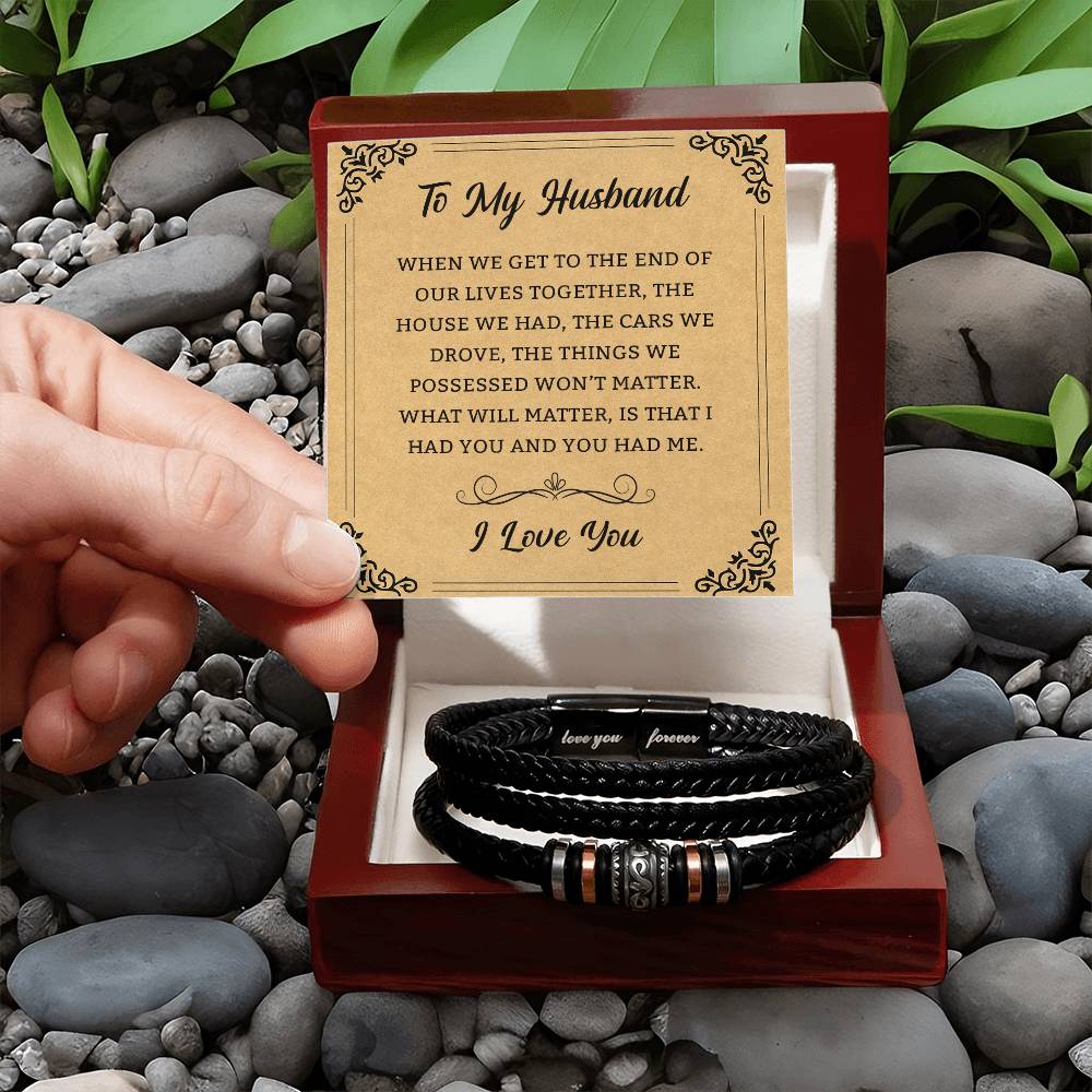 Men's Adjustable Love You Forever Leather Bracelet for Men, Anniversary Birthday Christmas Graduation Gift for Him, Son, Brother, Husband, Boyfriend Gifts Present