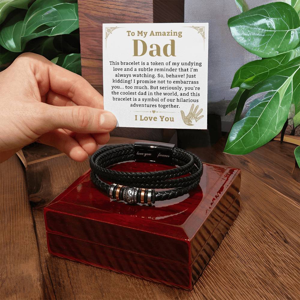 Dad Bracelet Gift on Father's Day from Daughter or Son, Mens Personalized Bracelet, Men Leather Bracelet with Message Card, Christmas Gift for Father