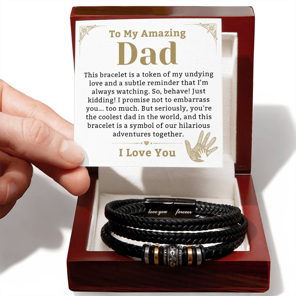 Dad Bracelet Gift on Father's Day from Daughter or Son, Mens Personalized Bracelet, Men Leather Bracelet with Message Card, Christmas Gift for Father