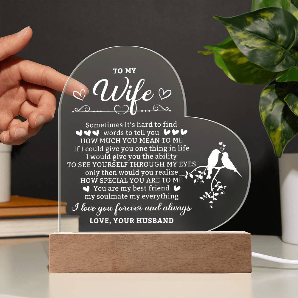 Romantic Gifts for Wife from Husband, Anniversary Birthday Gifts Ideas for Wife, To My Wife Present Crystal Keepsake with Colorful LED Base, Wife Gifts for Christmas Valentine's Day