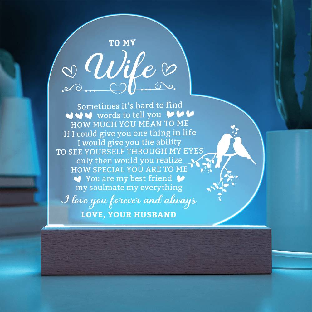 Romantic Gifts for Wife from Husband, Anniversary Birthday Gifts Ideas for Wife, To My Wife Present Crystal Keepsake with Colorful LED Base, Wife Gifts for Christmas Valentine's Day