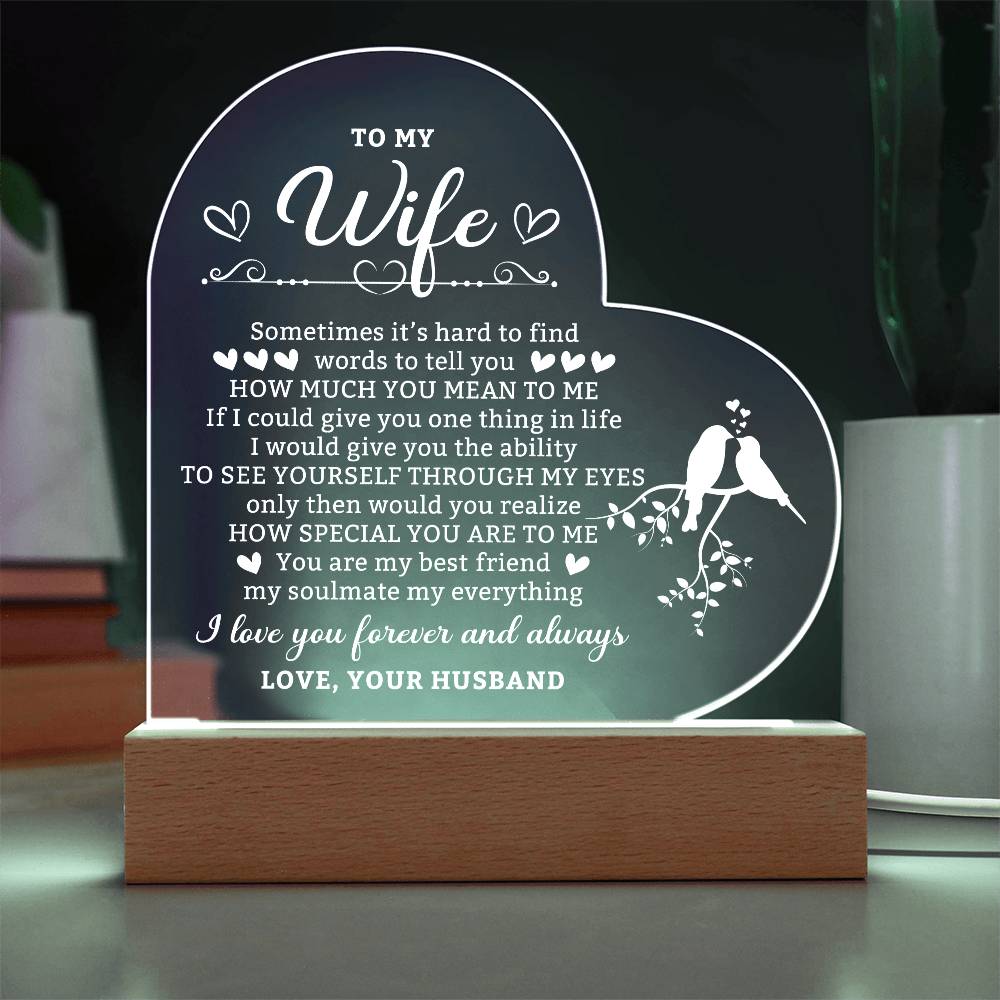 Romantic Gifts for Wife from Husband, Anniversary Birthday Gifts Ideas for Wife, To My Wife Present Crystal Keepsake with Colorful LED Base, Wife Gifts for Christmas Valentine's Day