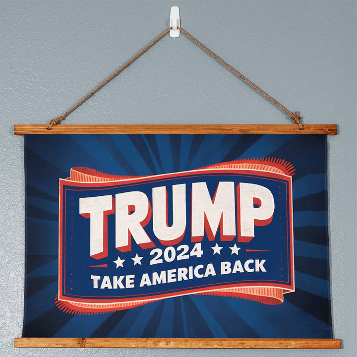 Donald Trump 2024 Flag - Take America Back Flag - Wood Framed Wall Tapestry