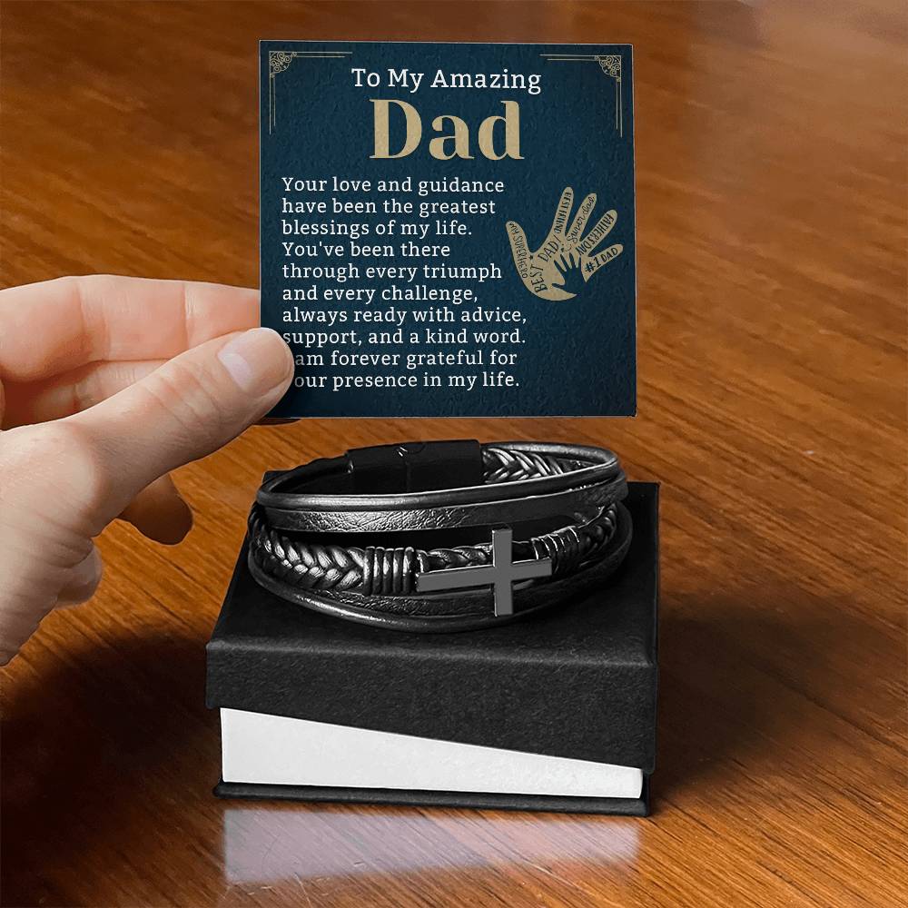 Unique Father's Day Gift for Dad from Daughter or Son, Father Bracelet Gift with Message Card, Leather Bracelet for Dad, Christmas Gift for Dad