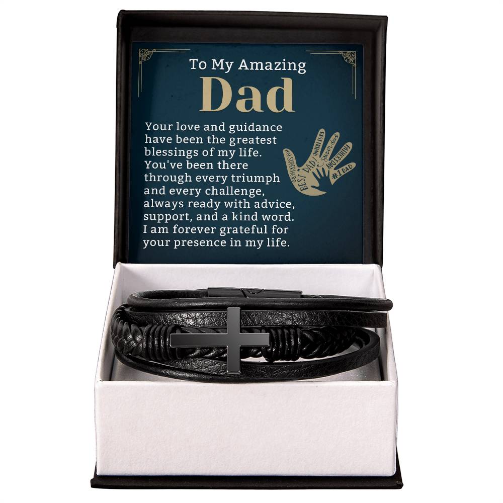 Unique Father's Day Gift for Dad from Daughter or Son, Father Bracelet Gift with Message Card, Leather Bracelet for Dad, Christmas Gift for Dad