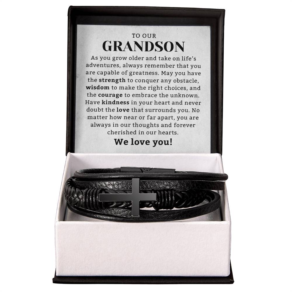 To Our Grandson Gift Leather Bracelet, Grandson Gift from Grandma or Grandpa, Grandparents to Grandson Gift, Grandson Christmas Gift Ideas