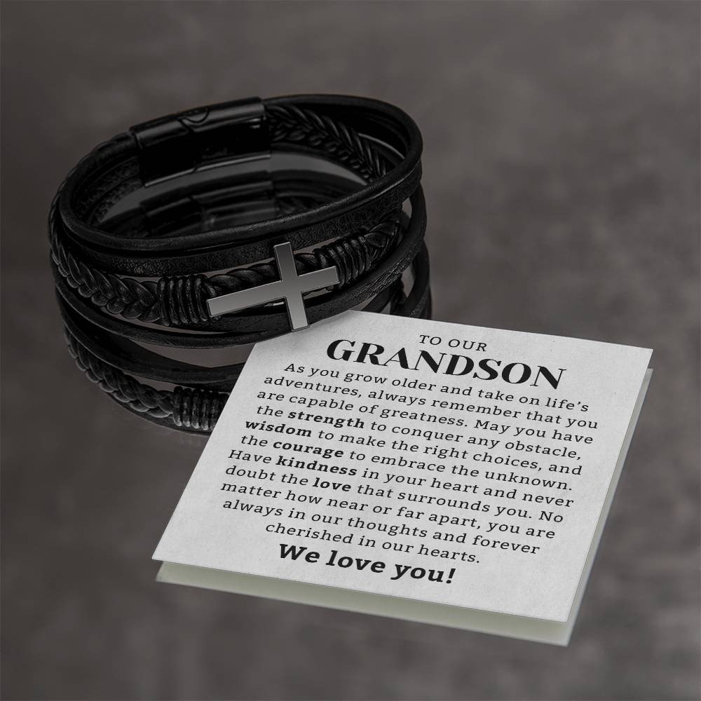 To Our Grandson Gift Leather Bracelet, Grandson Gift from Grandma or Grandpa, Grandparents to Grandson Gift, Grandson Christmas Gift Ideas