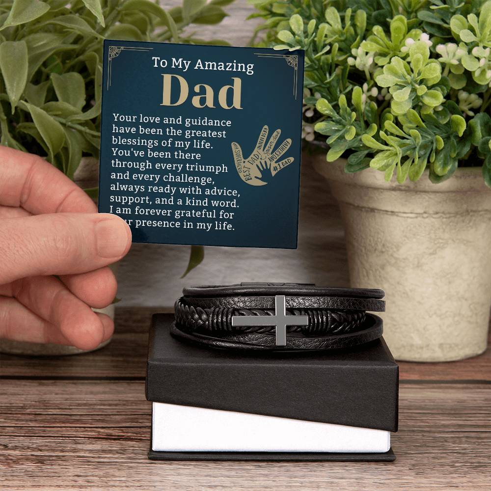 Unique Father's Day Gift for Dad from Daughter or Son, Father Bracelet Gift with Message Card, Leather Bracelet for Dad, Christmas Gift for Dad