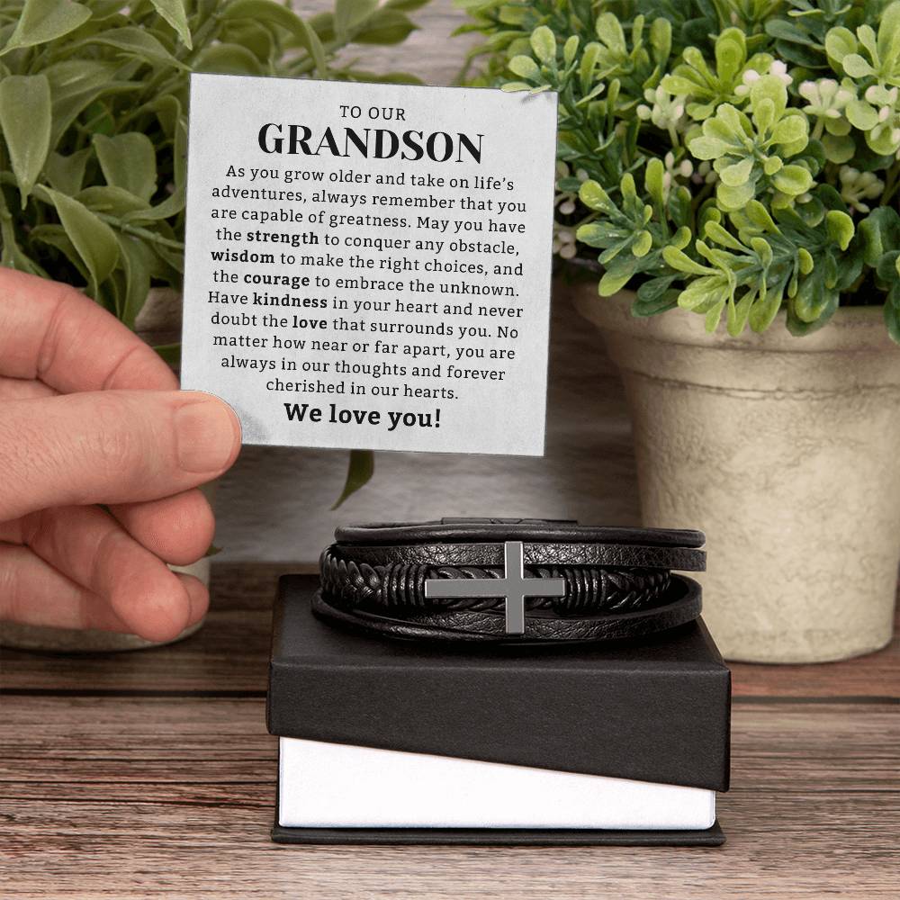 To Our Grandson Gift Leather Bracelet, Grandson Gift from Grandma or Grandpa, Grandparents to Grandson Gift, Grandson Christmas Gift Ideas