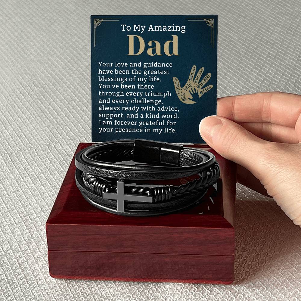 Unique Father's Day Gift for Dad from Daughter or Son, Father Bracelet Gift with Message Card, Leather Bracelet for Dad, Christmas Gift for Dad