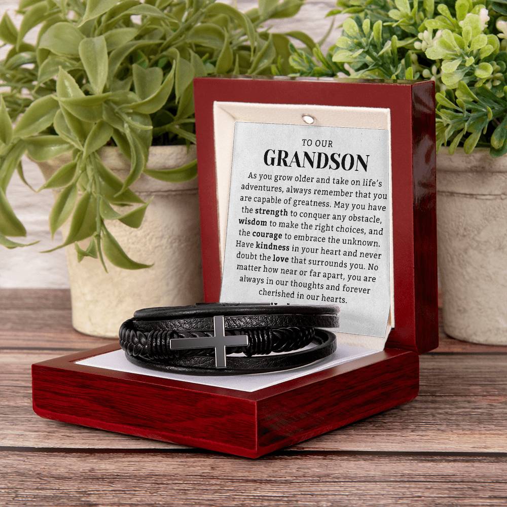 To Our Grandson Gift Leather Bracelet, Grandson Gift from Grandma or Grandpa, Grandparents to Grandson Gift, Grandson Christmas Gift Ideas