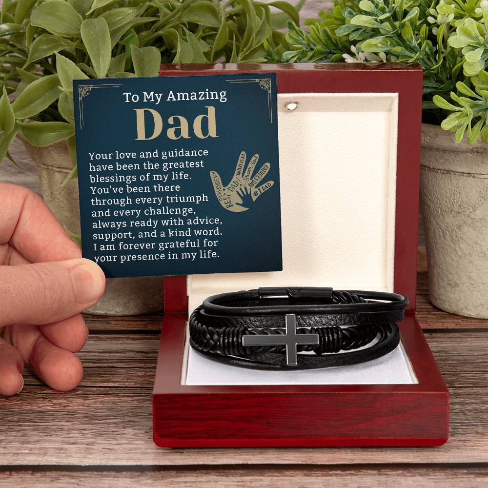 Unique Father's Day Gift for Dad from Daughter or Son, Father Bracelet Gift with Message Card, Leather Bracelet for Dad, Christmas Gift for Dad