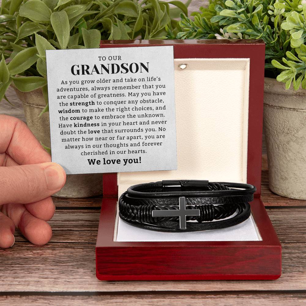 To Our Grandson Gift Leather Bracelet, Grandson Gift from Grandma or Grandpa, Grandparents to Grandson Gift, Grandson Christmas Gift Ideas