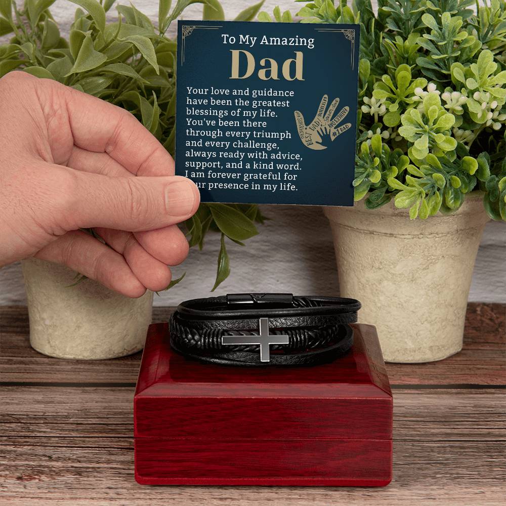 Unique Father's Day Gift for Dad from Daughter or Son, Father Bracelet Gift with Message Card, Leather Bracelet for Dad, Christmas Gift for Dad