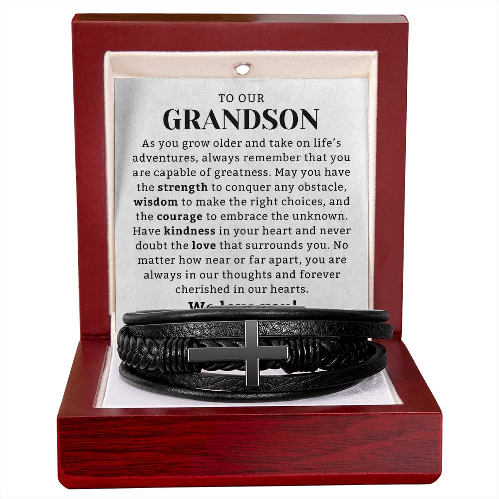 To Our Grandson Gift Leather Bracelet, Grandson Gift from Grandma or Grandpa, Grandparents to Grandson Gift, Grandson Christmas Gift Ideas