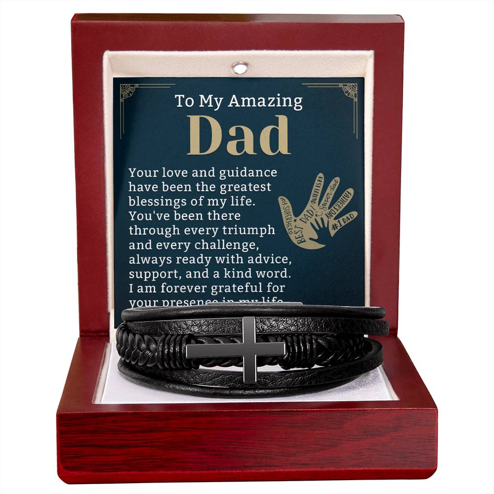 Unique Father's Day Gift for Dad from Daughter or Son, Father Bracelet Gift with Message Card, Leather Bracelet for Dad, Christmas Gift for Dad